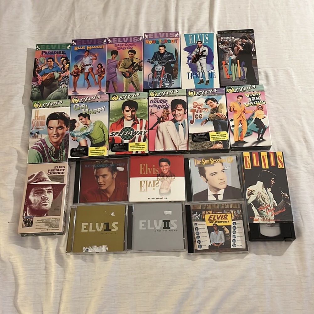 Elvis !  VHS Tapes & CD’s.